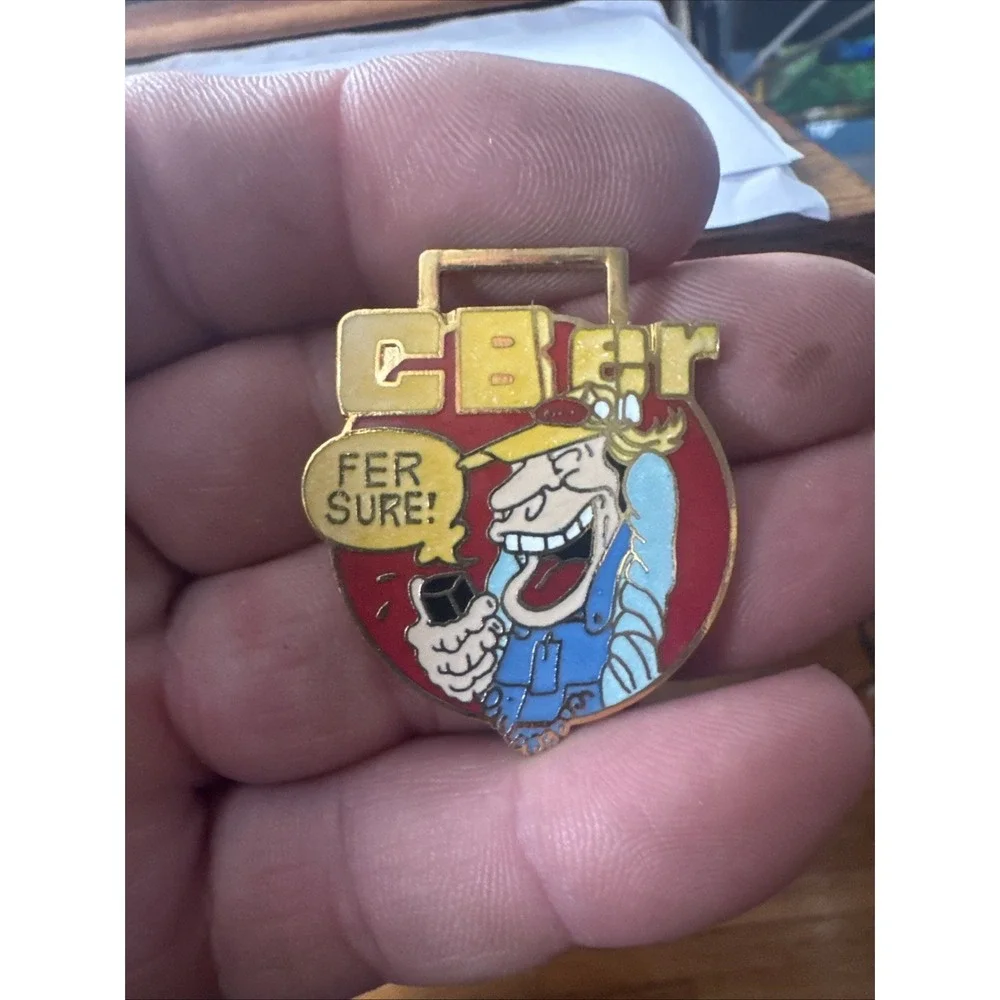 Vintage CB Er radio FER SURE Metal Key Chain Ring WATCH Fob Great Graphics Rare